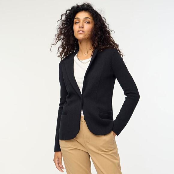 J. Crew Schoolboy Sweater Blazer Jacket Single Breasted Black NWT PXXS - Picture 1 of 10
